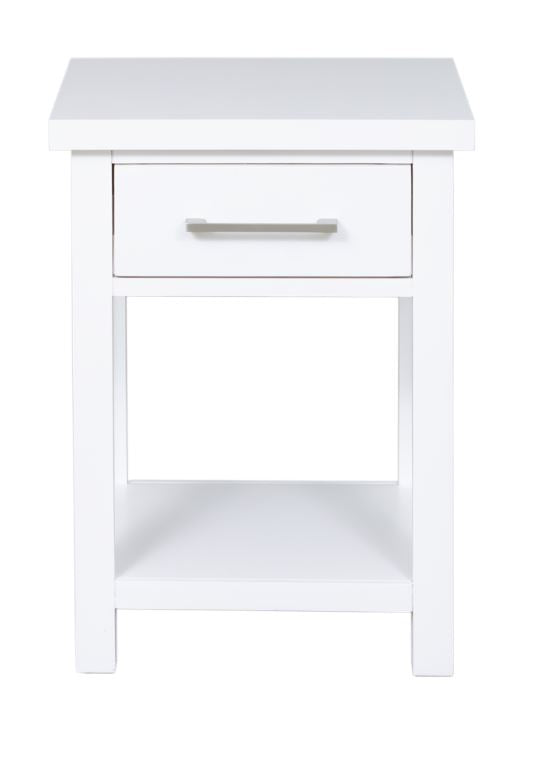 Maz White Shelf Narrow Bedside Table 420mm White/Black Bedside