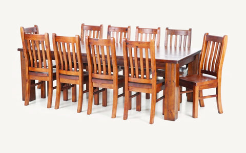 Rustic Style Large 2.4m Dining Suite 1 Table + 10 Chairs