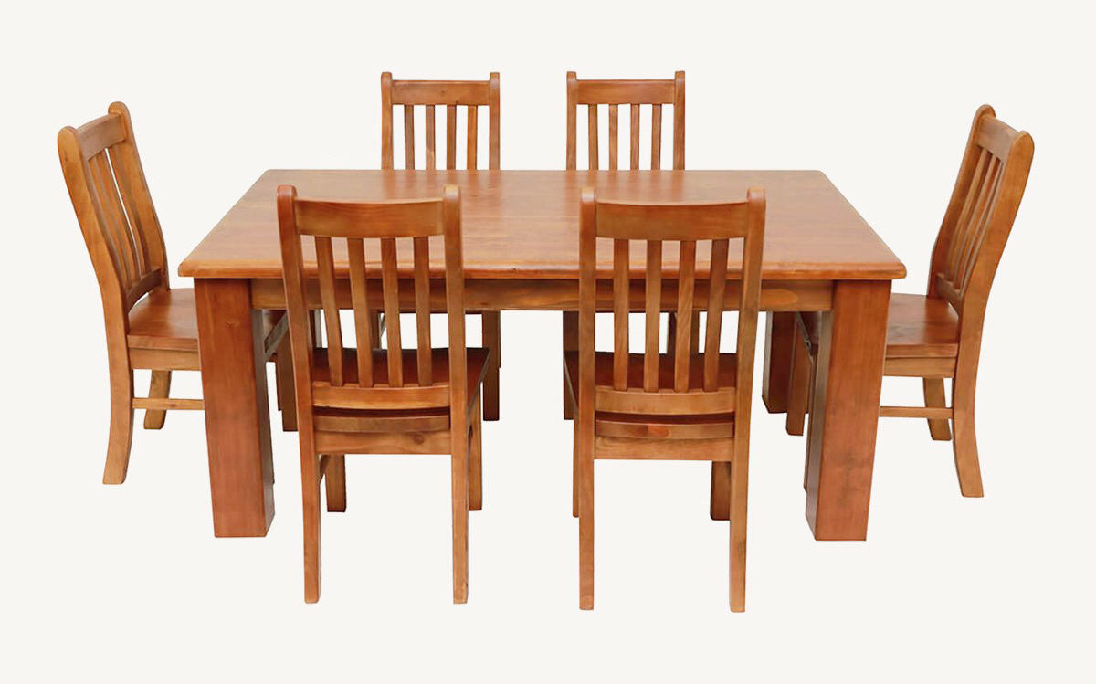 Rustic Style Large Dining Suite 9 Pcs 2100mm 1 Table+8 chiars