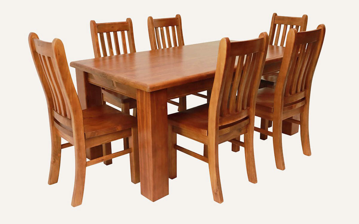 Rustic Style Large Dining Suite 9 Pcs 2100mm 1 Table+8 chiars