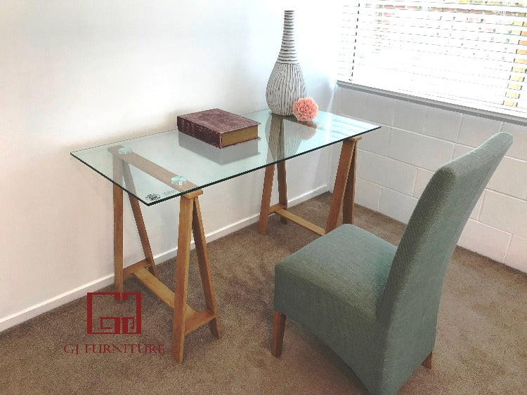 Trestle Desk Glass Table- Hall Table-Desk 1300mm